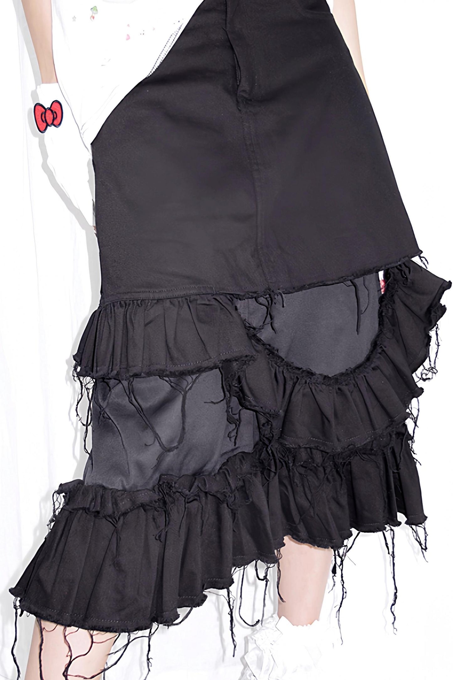 Tattered Black Denim Skirt