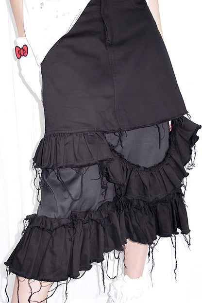 Tattered Black Denim Skirt