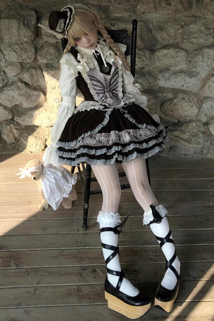 Bone Print Velvet Corset Vest