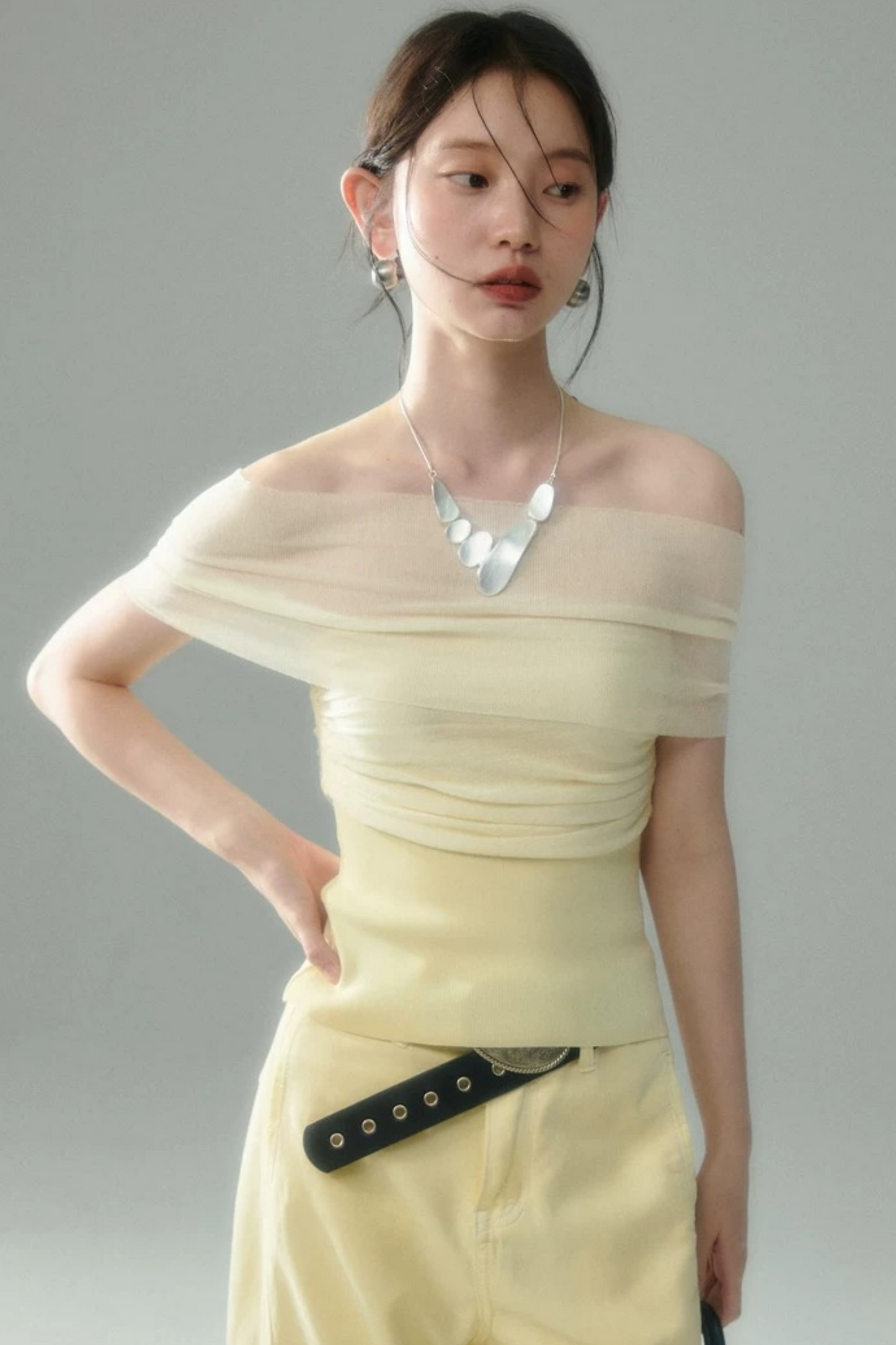 Misty Light Pleated Tulle Blouse Set