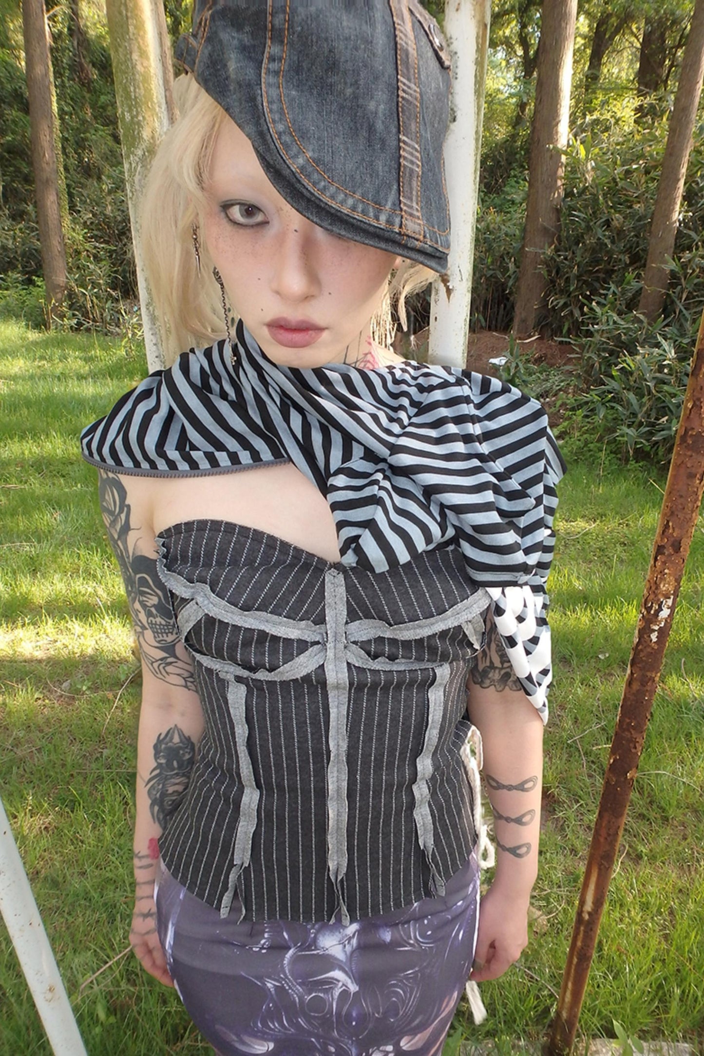 Illusion Stripe Drawstring Bustier Top