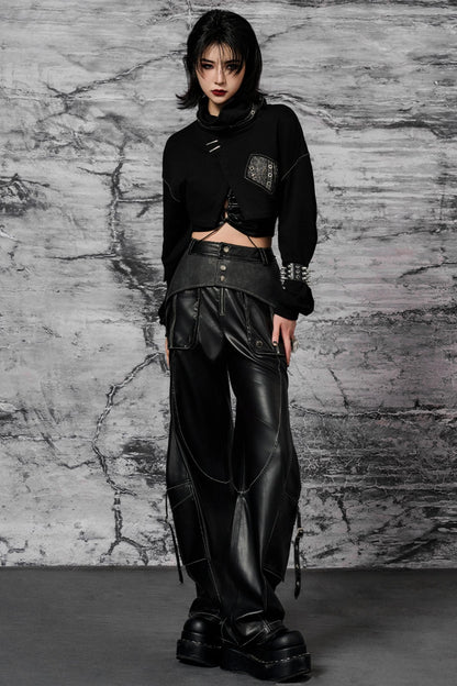 Metallic Trim Leather Pants
