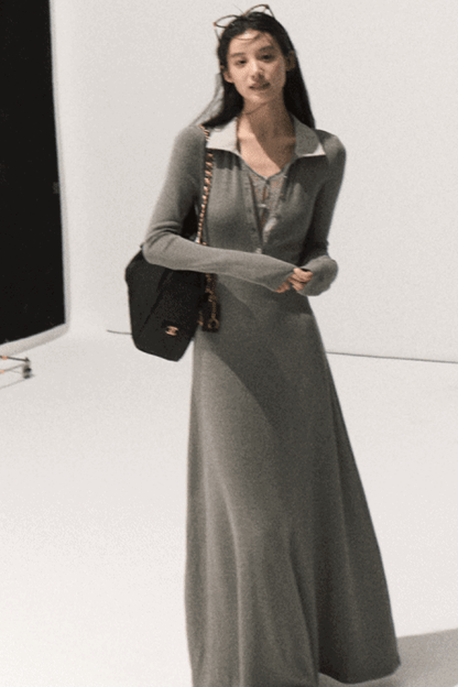 Plush Smoke Shirt Collar Dress Set-Up