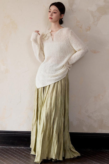 White Alpaca Wool Flower Sweater