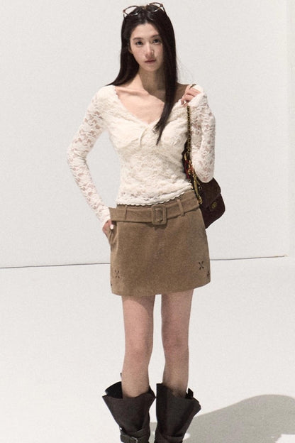 V-Neck Lace Knit Sweater