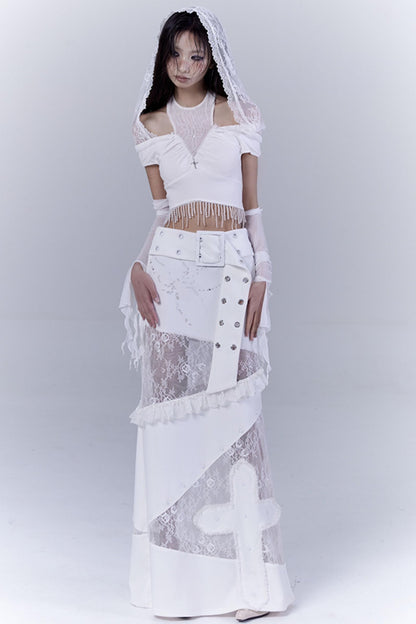 Fatal Elegance Lace-Trimmed Low-Waist Skirt