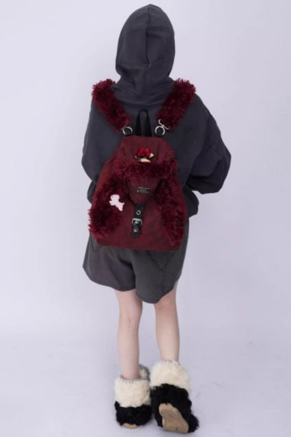 Furry Rabbit Ear Fur Backpack