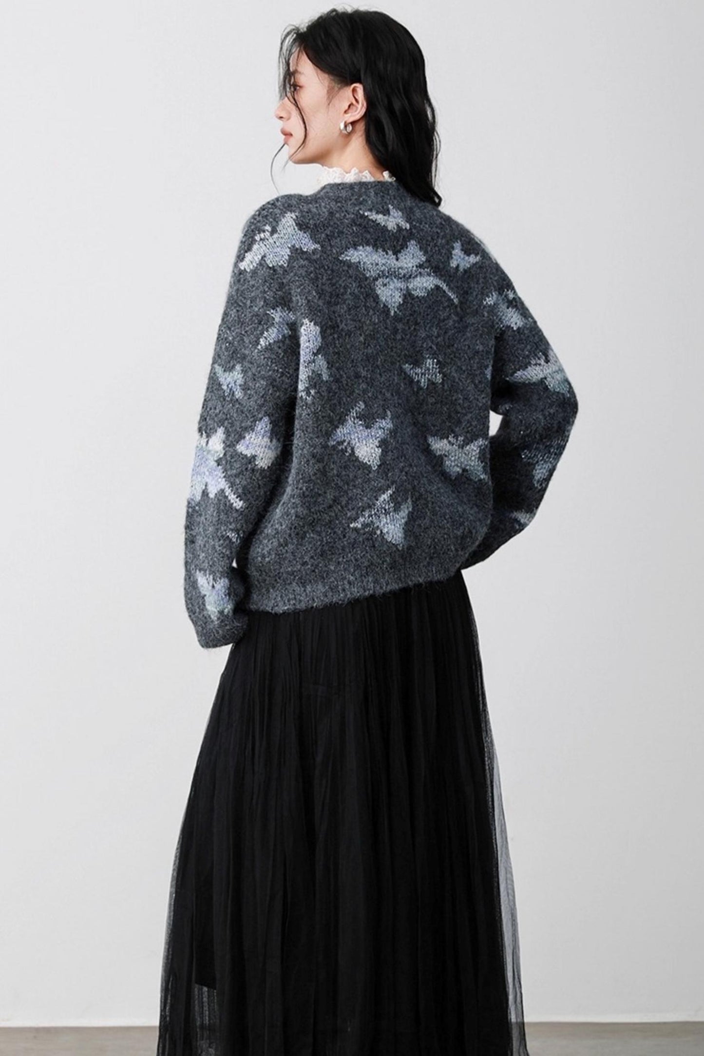 Gray Butterfly Hollow Sweater