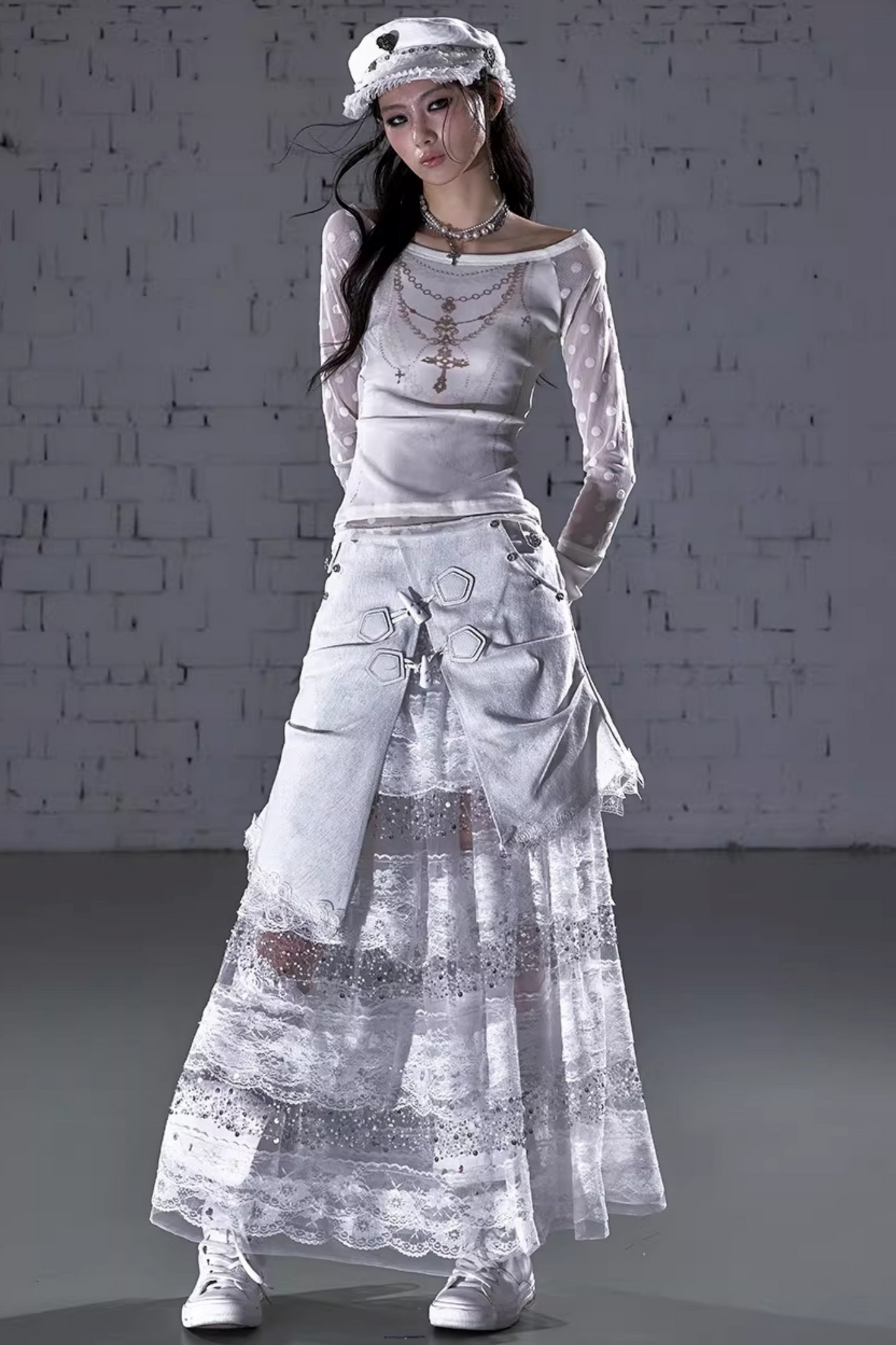 Barock beflockte Stickerei-Bluse