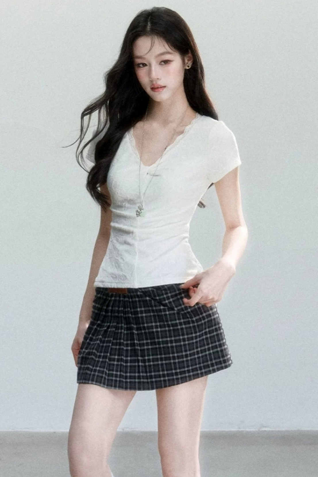 V-Neck Jacquard Textured Top