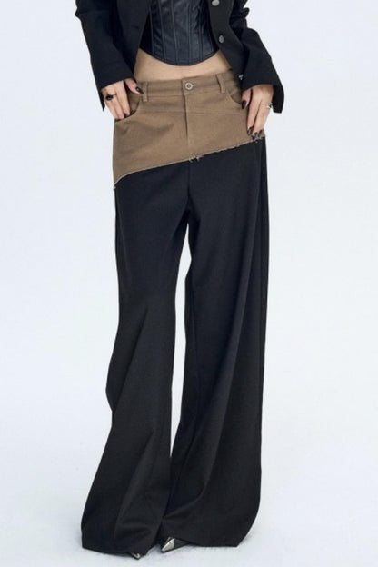 Diagonal Color-Blocking Workwear Pants