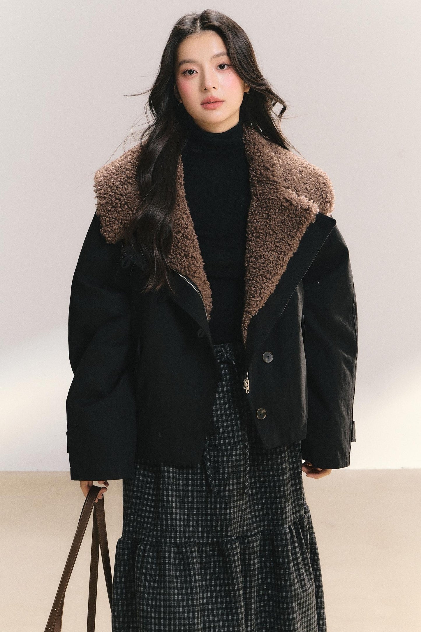 Large Fur Collar Wool Coat