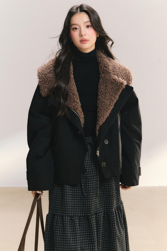 Large Fur Collar Wool Coat