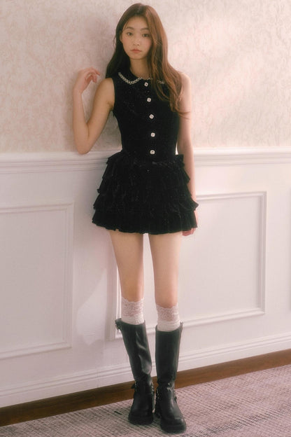 Velvet Glitter Puffy Daughter Dress