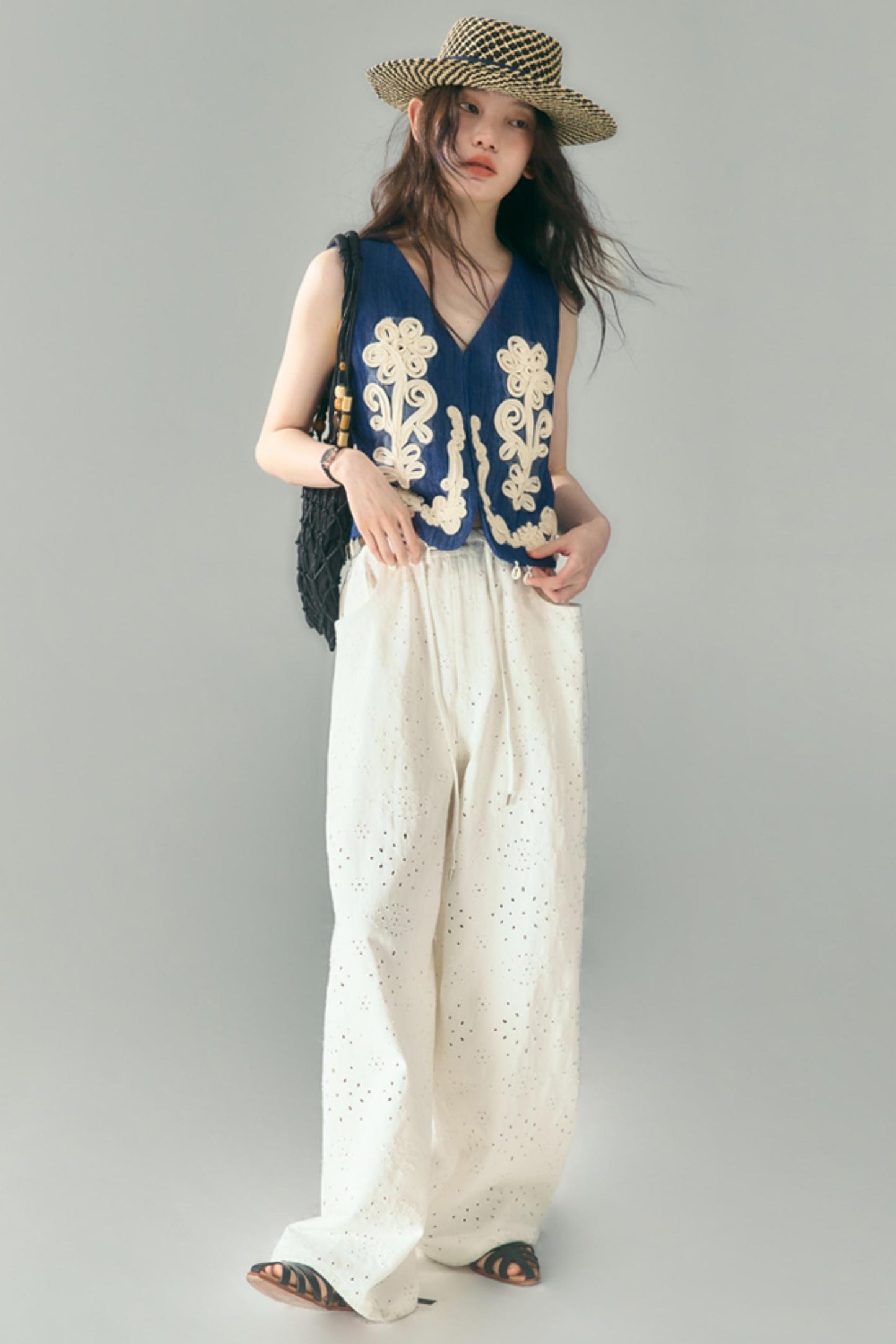 Breathe Between Flowers White Jeans