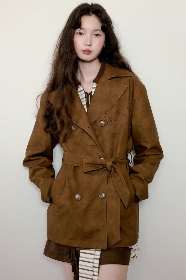 Vintage Blended Leather Carved Jacket