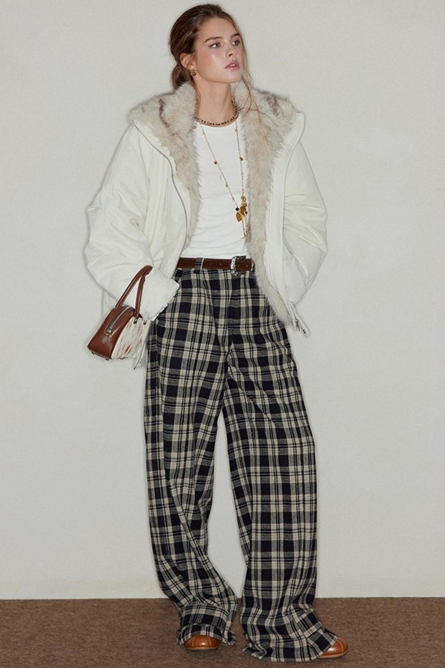 Plaid Wool Tweed Trousers