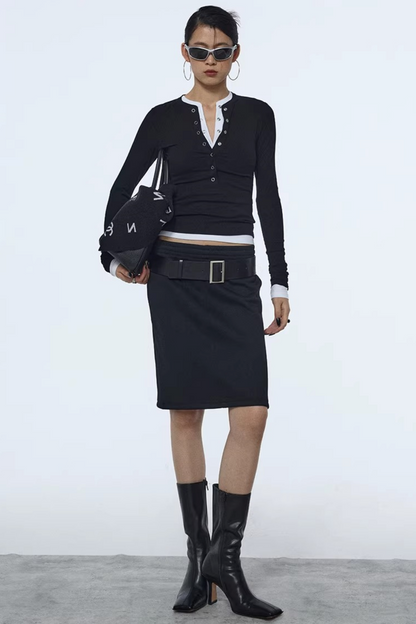 Henry Collar Knit Blouse