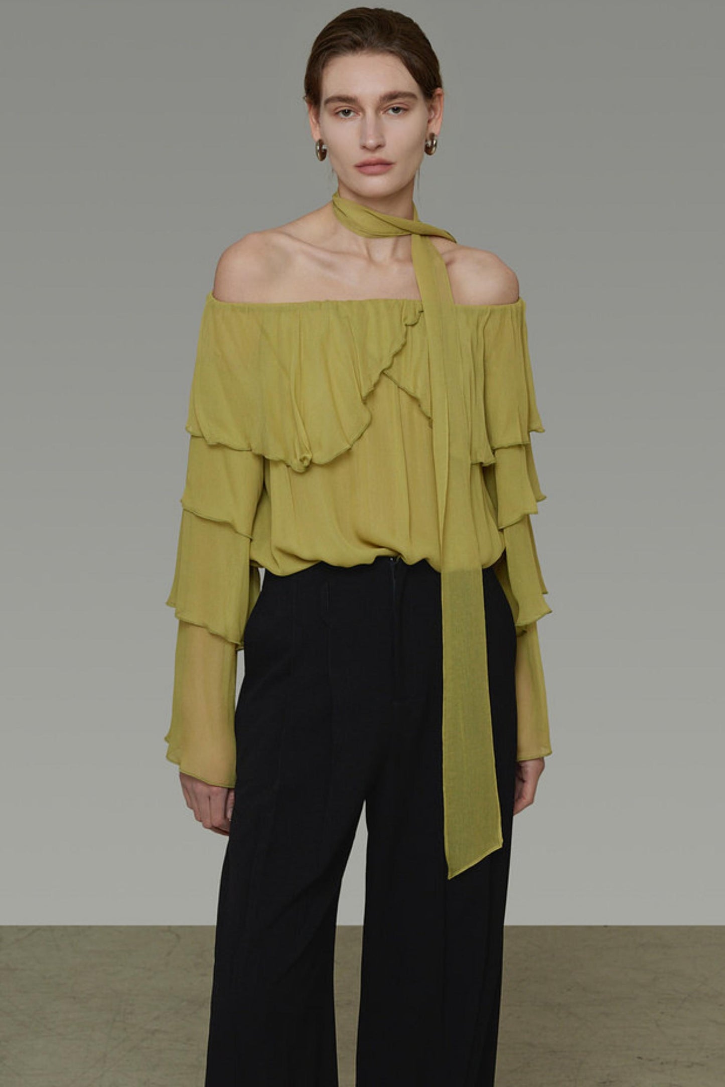 Ruffled Off-Shoulder Ruffled Shirt