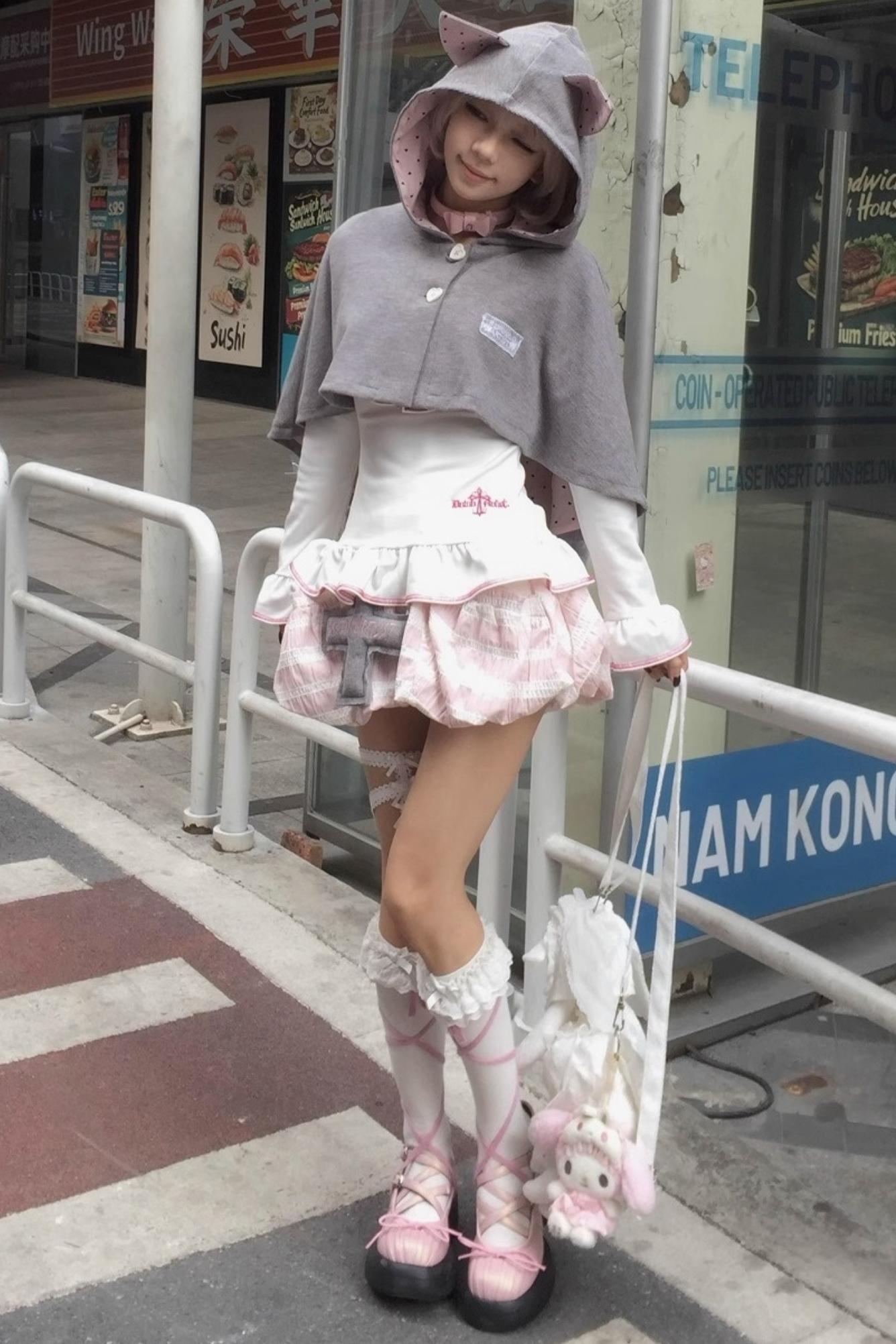 Cute Gray-Pink Cat Ears Hooded Coat