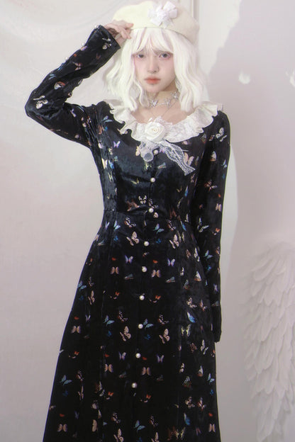 Velvet Retro Elegant Butterfly Dress