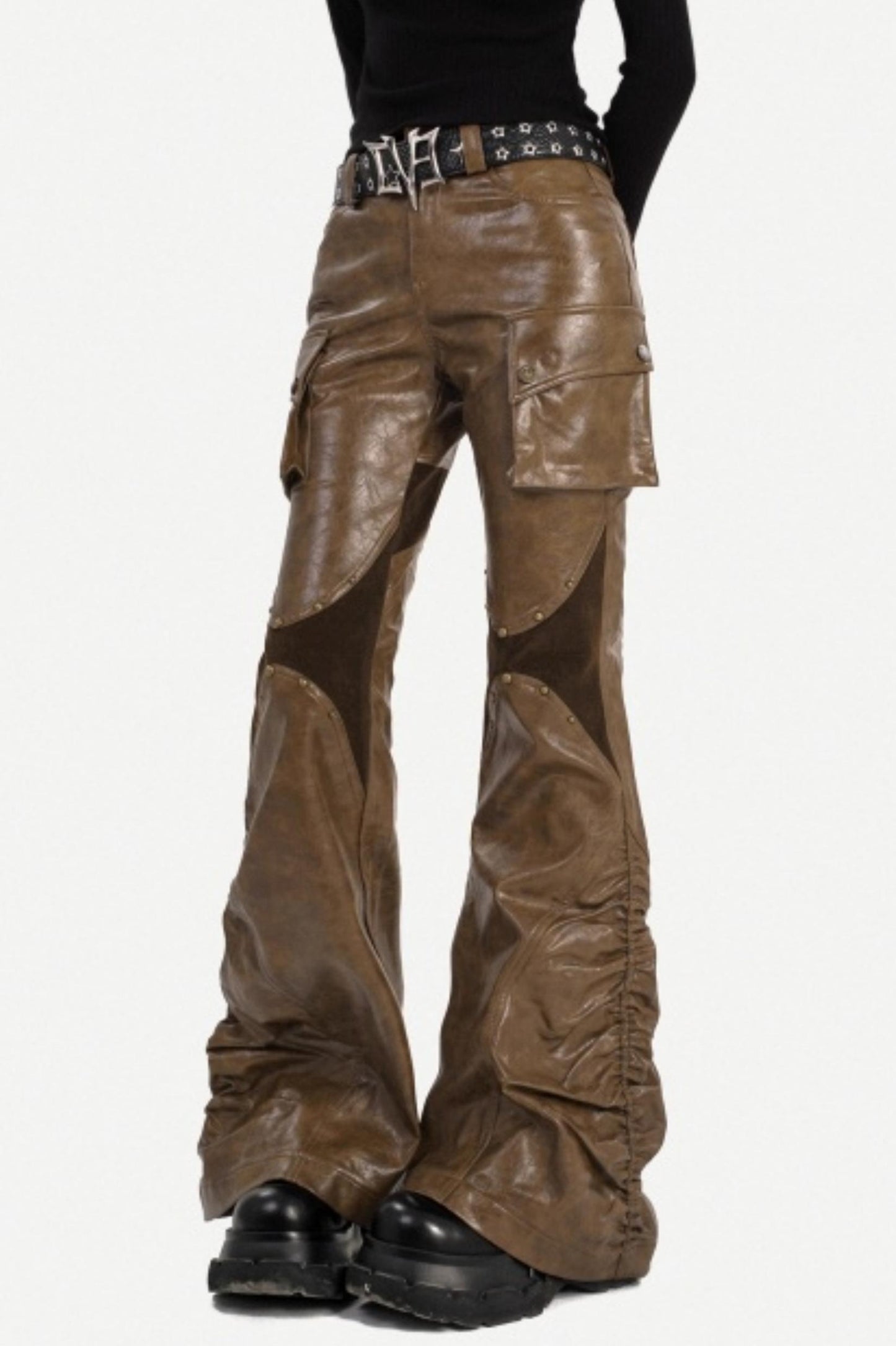 Retro Coffee Leather Pants