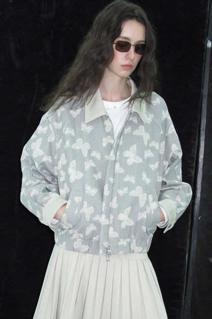 Jacquard Denim Baseball Jacket