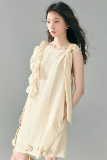 Three-Dimensional Rose Lace Linen-Blend Dress