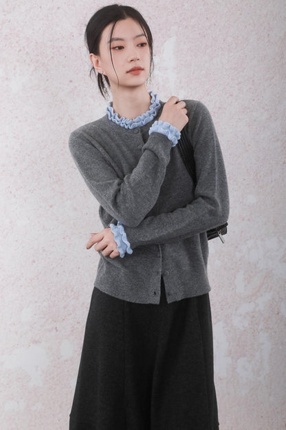 Patchwork Ruffled Cardigan