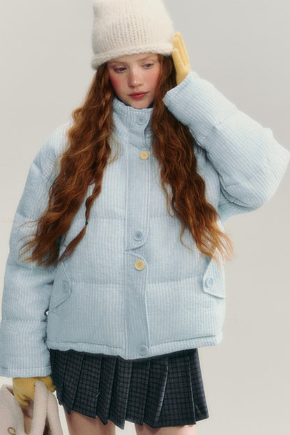 Striped Stand-Up Collar Down Jacket