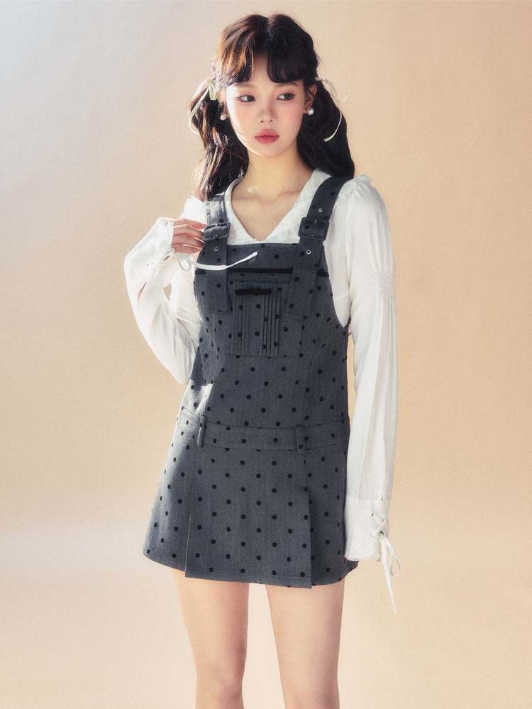 Retro Polka Dot Suspender Dress