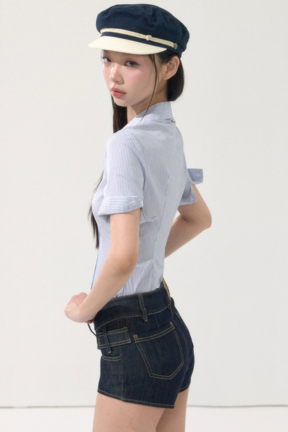 Summer Striped Slim Blouse