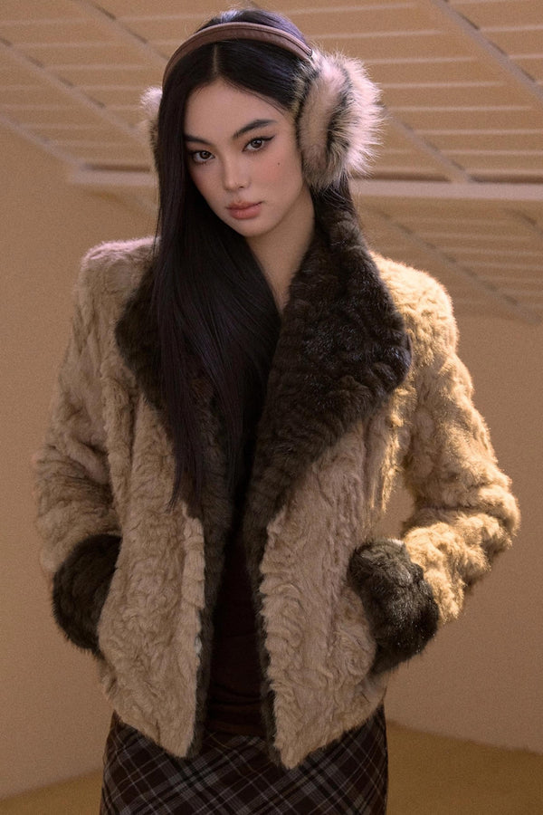Two-Tone Patchwork Furry Coat