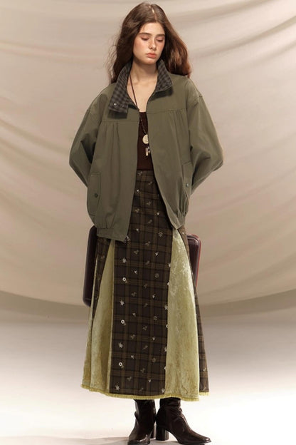 Embroidery Irregular Splicing Velvet Skirt