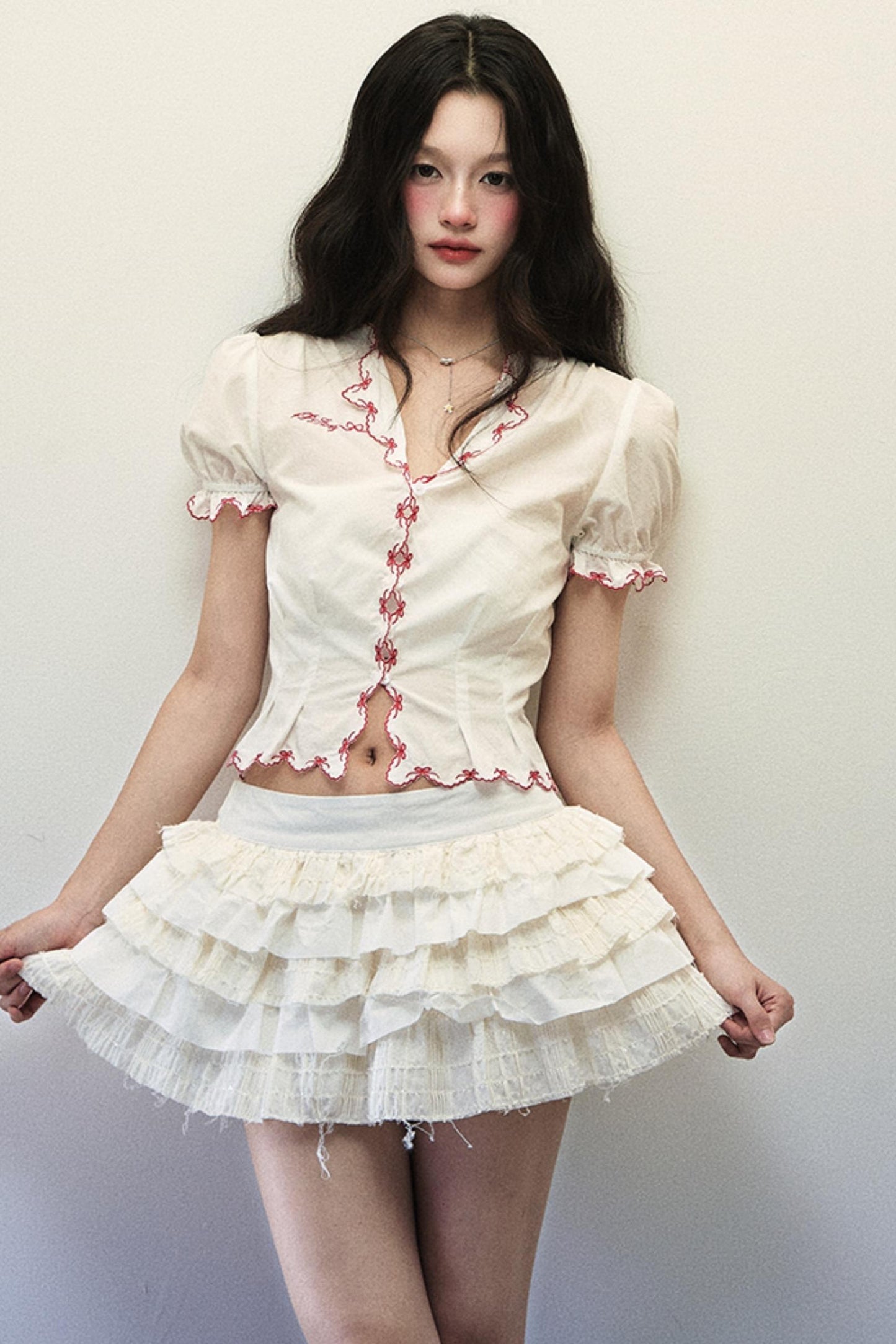 Summer V-Neck Lace Bow Top