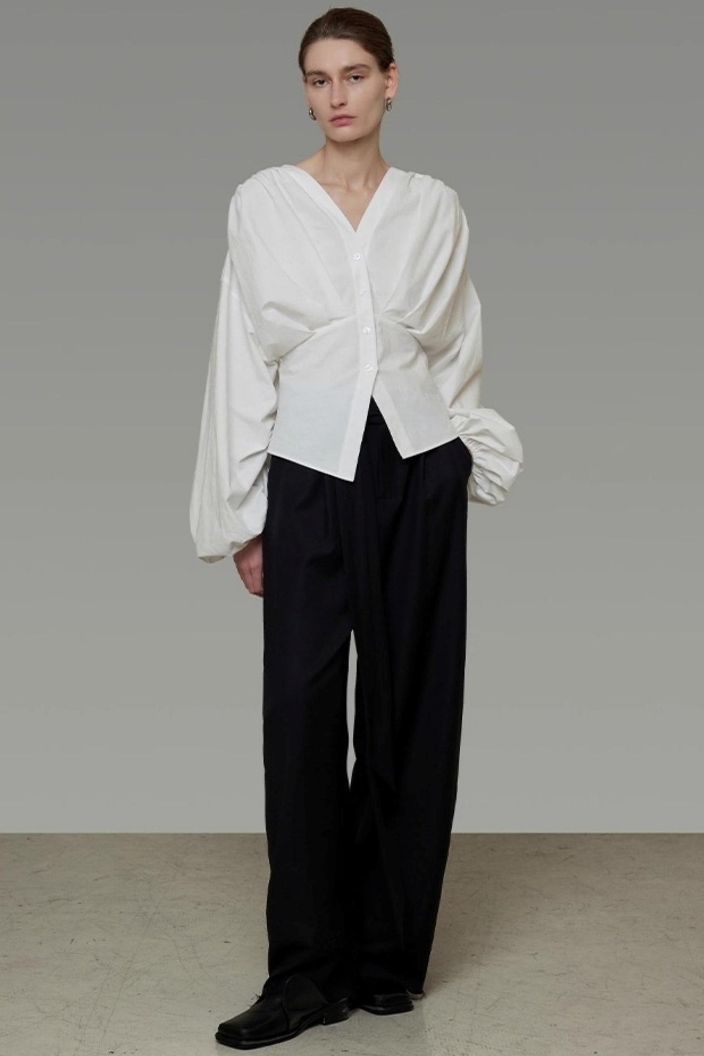 Waist Cinching Silhouette V-Neck Top