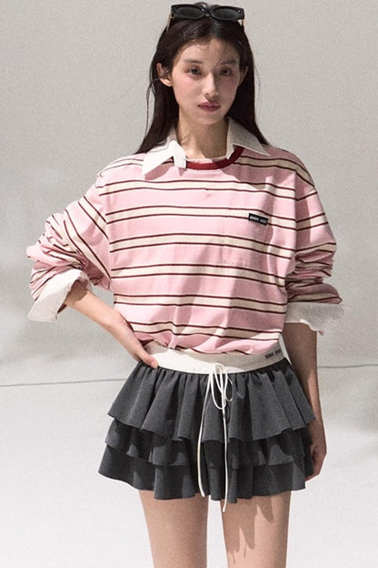 Contrasting Striped Long-Sleeve Shirt