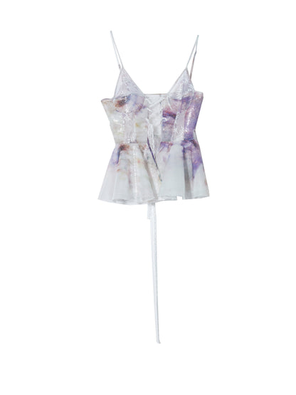 Flower Print Cross Strap Design Camisole