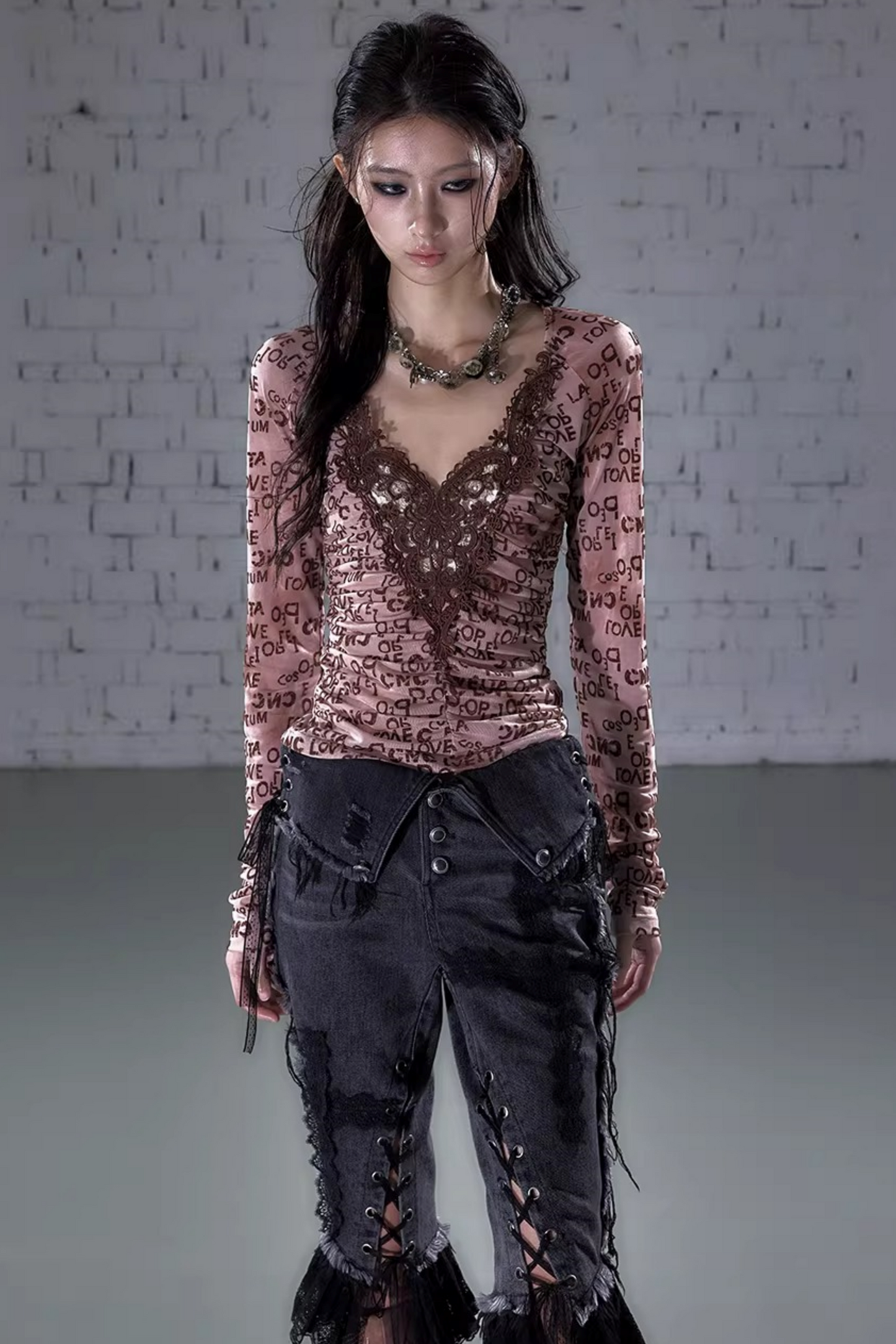 Vintage Samtbluse mit Spitze