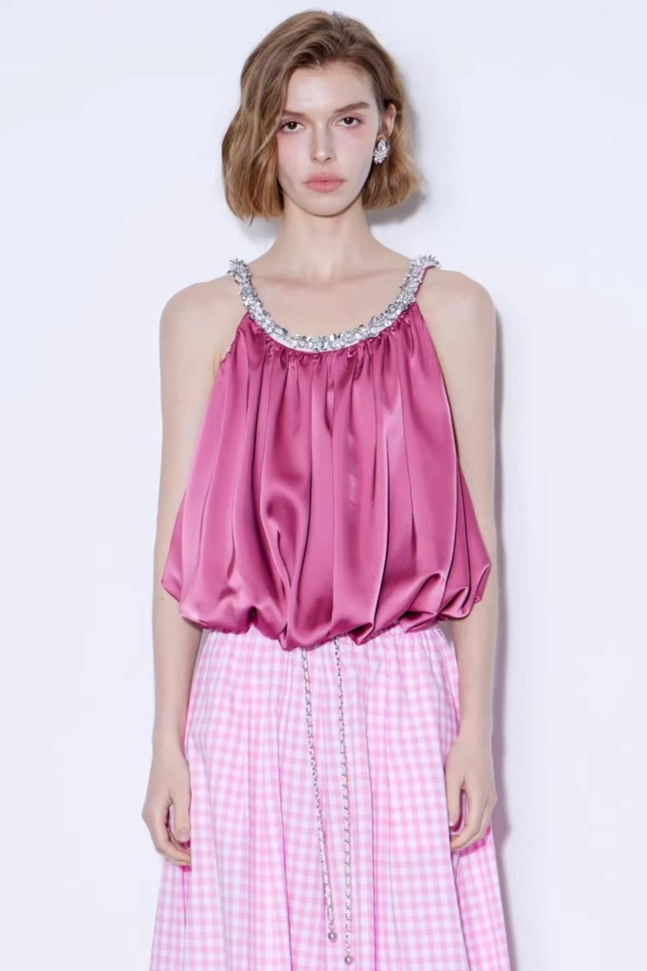 Satin Beaded Backless Top
