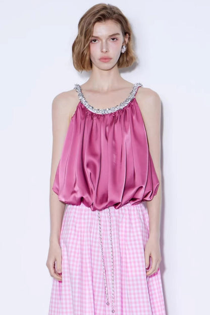 Satin Beaded Backless Top