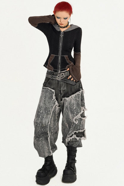 Retro Wasteland Color-Blocking Cardigan Jacket