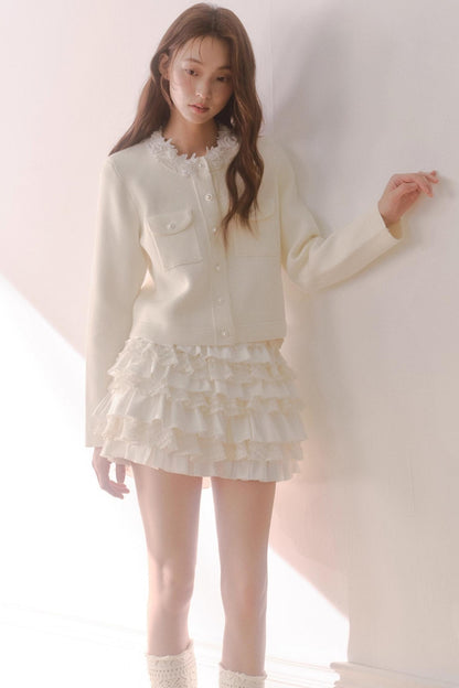 French Rose Lace Knitted Top