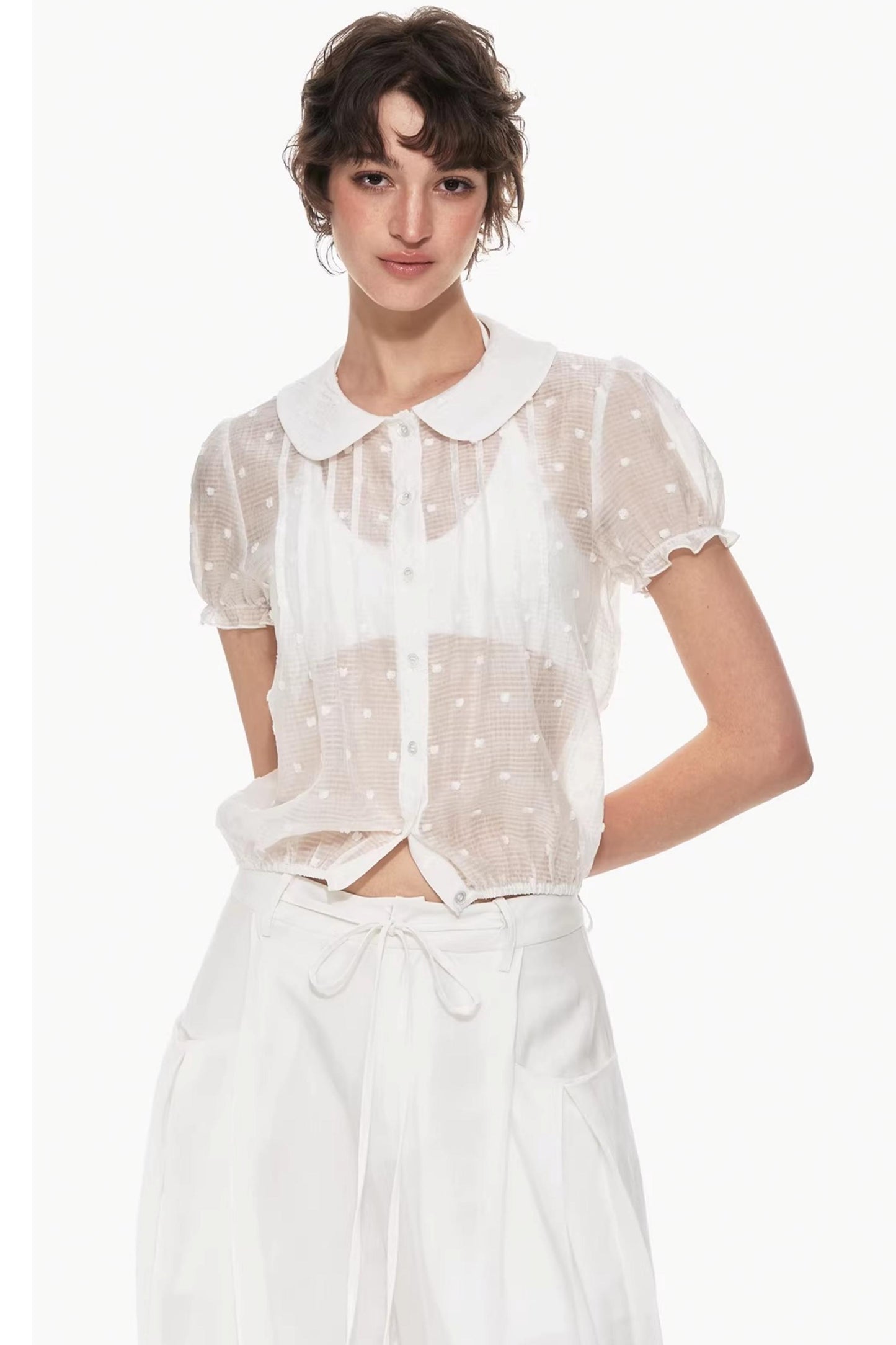 Lyocell Jacquard Doll Collar Blouse