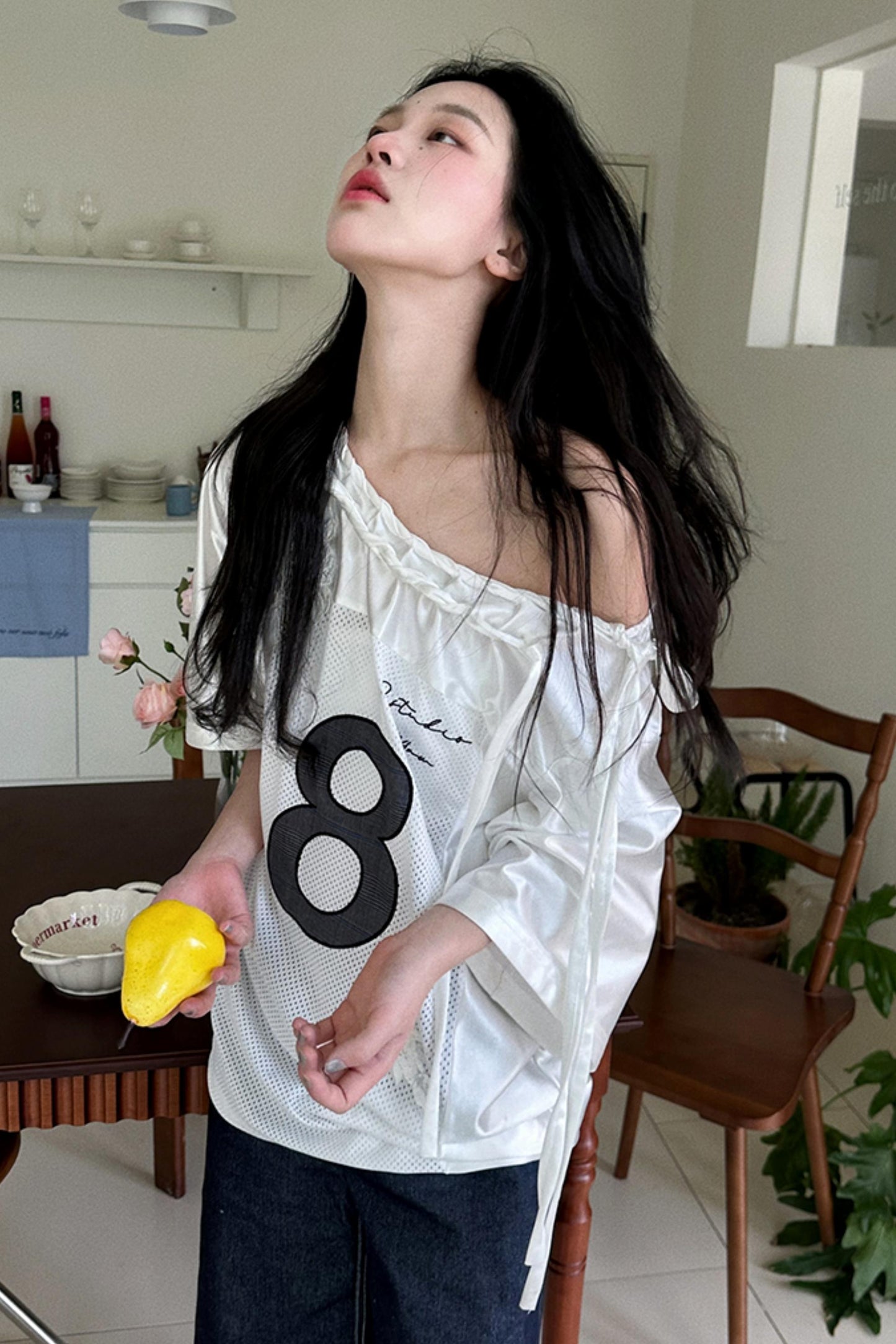 Block Core Mesh Slouch Top