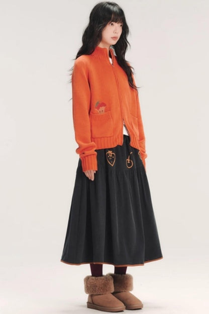 Hand-Painted Apple Embroidery Cardigan