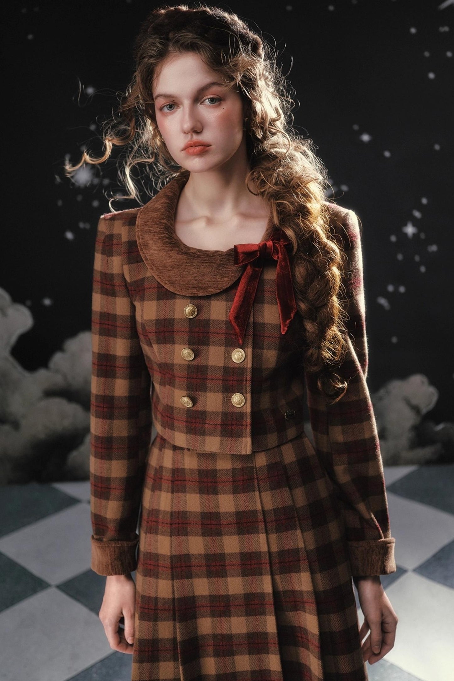 Plaid Woolen Jacket Suit Set-Up
