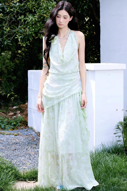 Original Green Chiffon Halterneck Dress