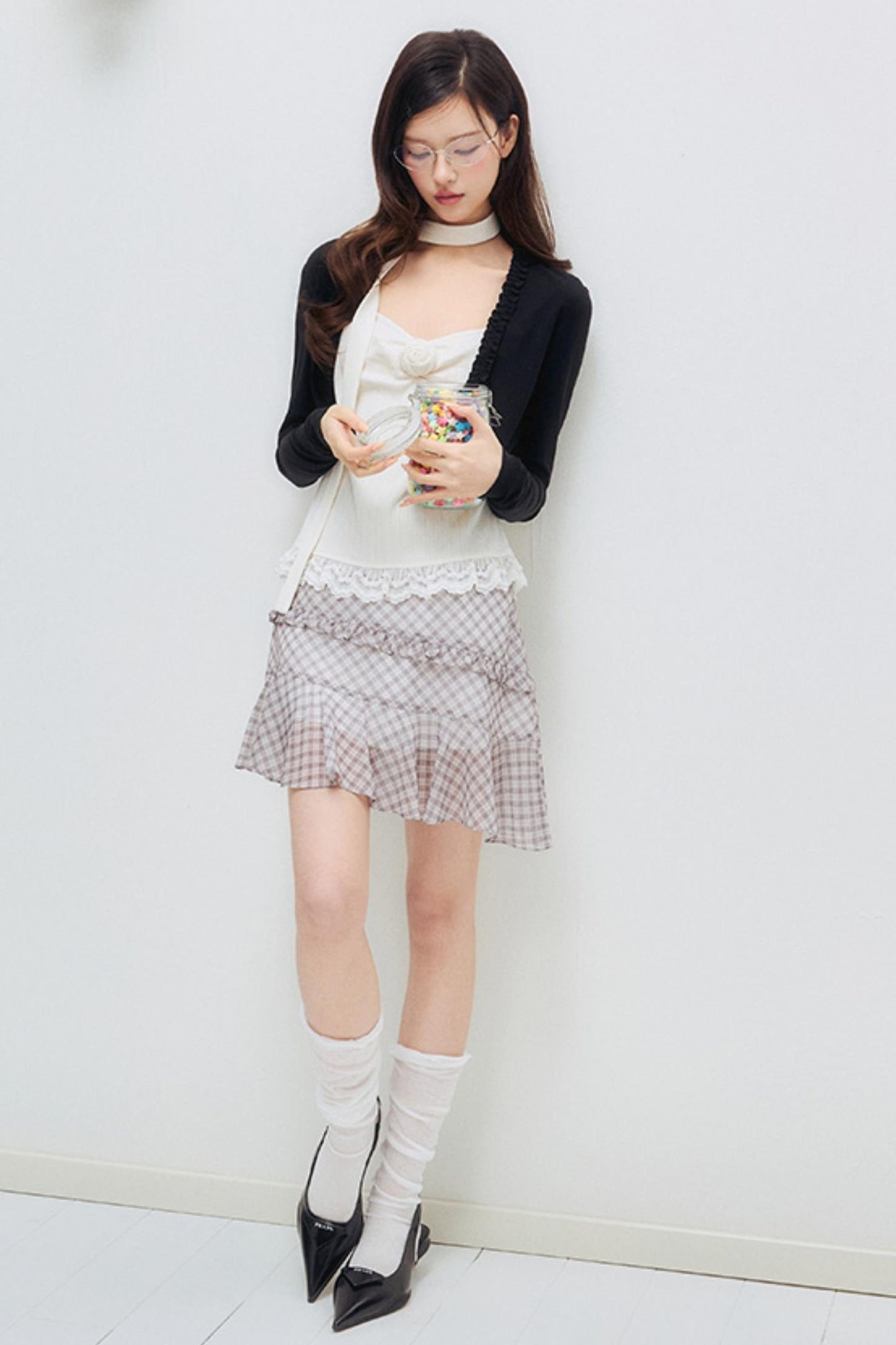 Black Drawstring Lace Cardigan