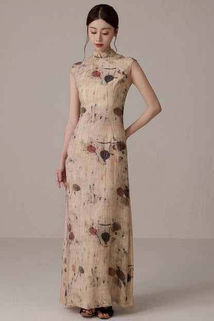 Slim Waist Floral Cheongsam Dress